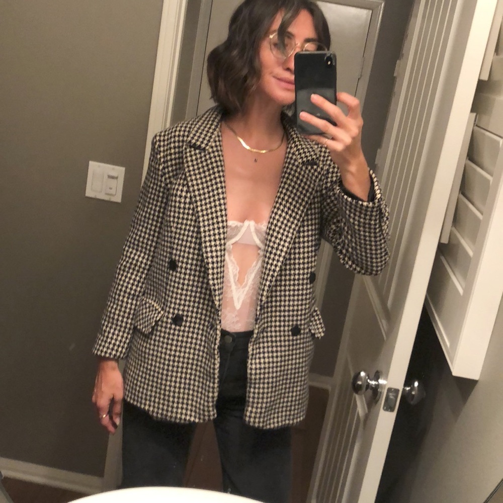 PURE WOOL vintage houndstooth black & white jacket - Picture 3 of 17